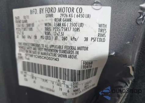 2012 Ford F150 from USA, damaged, VIN 1FTMF1CM5CKD03143
